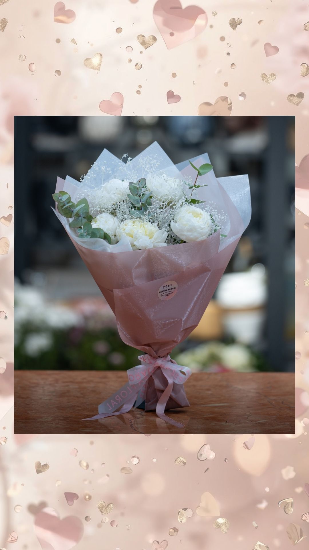 beyaz- pembe şakayık buketi (5li)