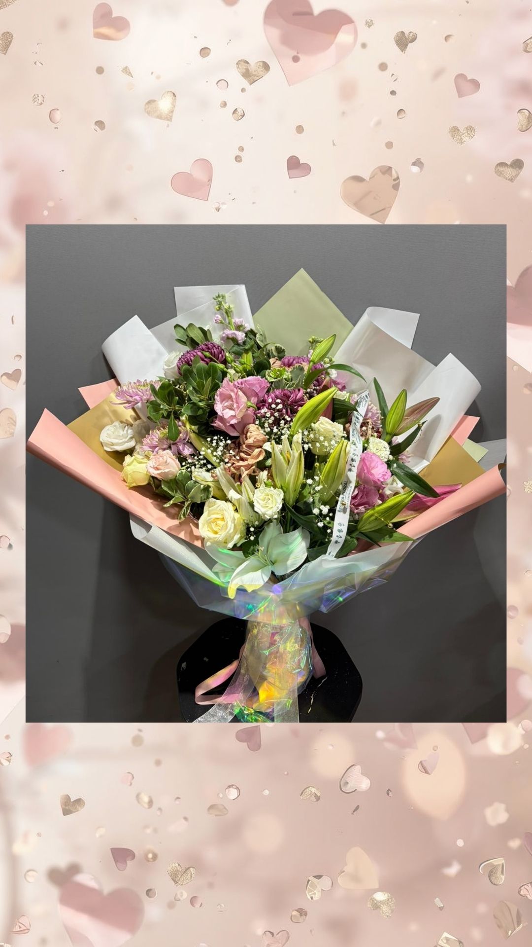 gül lilyum kasımpatı lisianthus xl buket