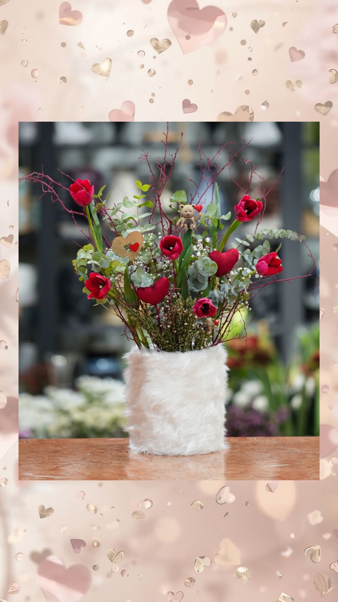 ❤️ Peluş Kutuda Kırmızı Lale Aranjmanı