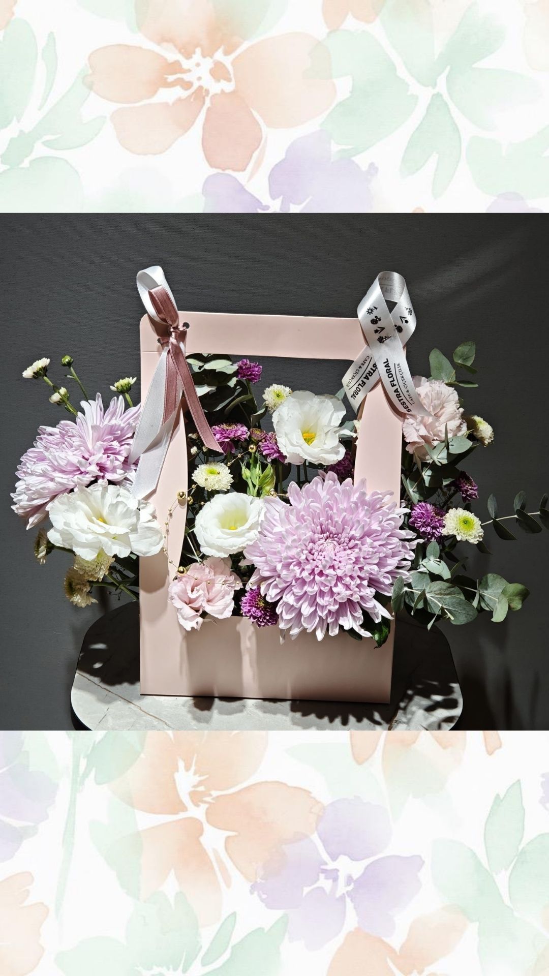 pembe beyaz kasımpatı kutulu çiçek