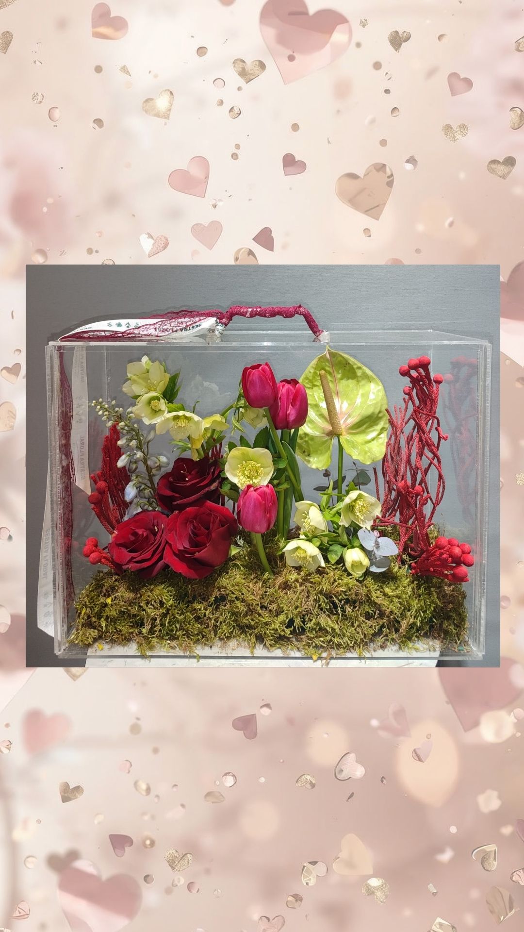 pleksi çantada kırmızı arajman