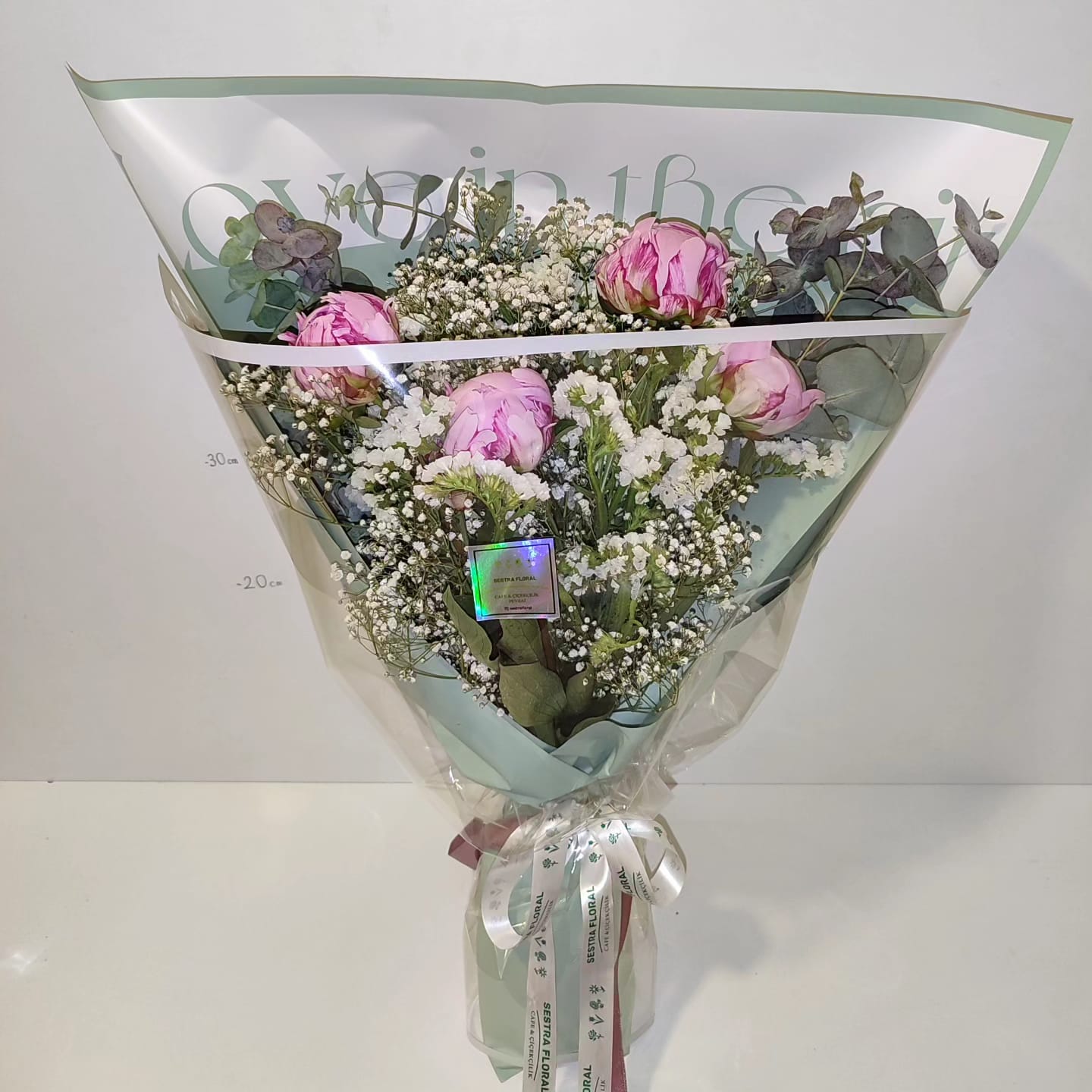 Şakayık Buket (4 Dal Şakayık, Statis, Gypsophila, Okaliptüs)